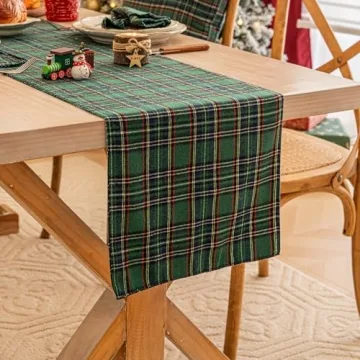 Green Blue Plaid Christmas Table Runner for Holiday Decor