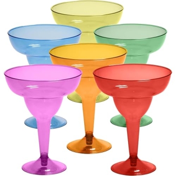 Prestee Multicolor Disposable 48 Plastic Margarita Glasses - 12 oz Hard Cocktail Cups for Cinco de M...