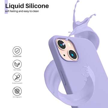 ORNARTO Compatible with iPhone 13 Case 6.1, Slim Liquid Silicone 3 Layers Full Covered Soft Gel Rubber Case Cover 6.1 inch-Light Purple