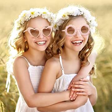 Tondiamo 9 Pcs Toddler Sunglasses Flower Round Heart Shaped Kids Colorful Girls Sunglasses for Outdoor Beach Holiday(Fresh Colors)
