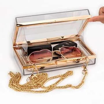 L-COOL Cute Transparent Acrylic Shoulder Bags Clear Crossbody Evening Clutch Bag With Gold Snake Chain(2 Chains) For Women (White Clear)