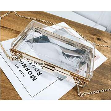L-COOL Cute Transparent Acrylic Shoulder Bags Clear Crossbody Evening Clutch Bag With Gold Snake Chain(2 Chains) For Women (White Clear)