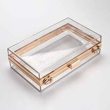 L-COOL Cute Transparent Acrylic Shoulder Bags Clear Crossbody Evening Clutch Bag With Gold Snake Chain(2 Chains) For Women (White Clear)