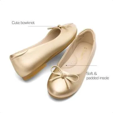 DREAM PAIRS Girls Dress Shoes Fashion Bow Ballet Flats Slip-on Flower Girl Shoes for Wedding, School, Party, Birthday,Size 2 Little Kid,Gold,KFL216