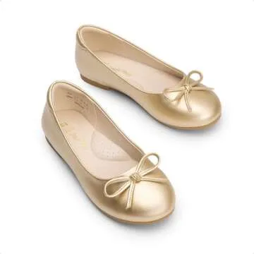 DREAM PAIRS Girls Dress Shoes Fashion Bow Ballet Flats Slip-on Flower Girl Shoes for Wedding, School, Party, Birthday,Size 2 Little Kid,Gold,KFL216
