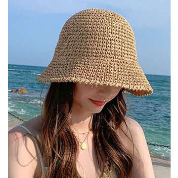Solyinne Womens Straw Sun Hat - Foldable UV Protection Cap for Summer Adventures