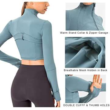 KTILG Women Workout Yoga Jacket Compression Long Sleeve Seamless Zip Up Running Track Gym Tops