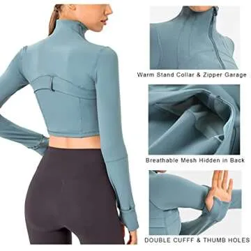 KTILG Women Workout Yoga Jacket Compression Long Sleeve Seamless Zip Up Running Track Gym Tops