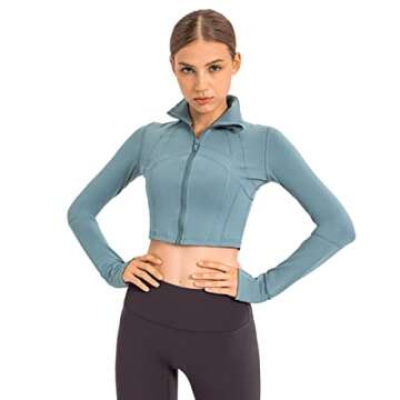 KTILG Women Workout Yoga Jacket Compression Long Sleeve Seamless Zip Up Running Track Gym Tops