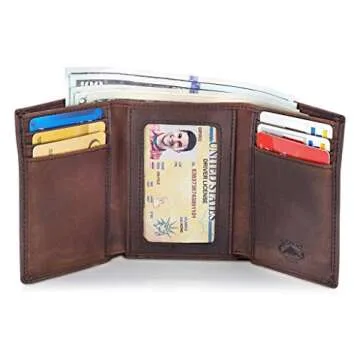 Stealth Mode Trifold Leather Wallet with RFID Protection - Brown