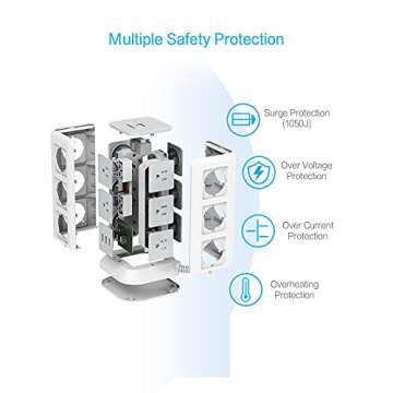 TESSAN Surge Protector Power Strip Tower with USB Ports