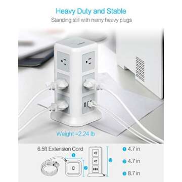 TESSAN Surge Protector Power Strip Tower with USB Ports