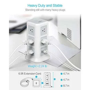 TESSAN Surge Protector Power Strip Tower with USB Ports