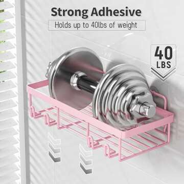 Liuoud Shower Caddy 5 Pack, Bathroom Shower Organizer Rack for Inside Shower, Adhesive Shower Shelf, Shampoo Holder, Shower Basket, Metal Wall Storage, Pink