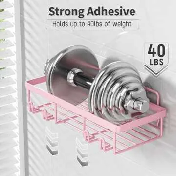 Liuoud Shower Caddy 5 Pack, Bathroom Shower Organizer Rack for Inside Shower, Adhesive Shower Shelf, Shampoo Holder, Shower Basket, Metal Wall Storage, Pink