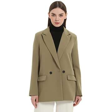 RZIV Women's Casual Long Sleeve Lapel Oversized Button Work Office Blazer Suit Jacket (S, ArmyGreen)