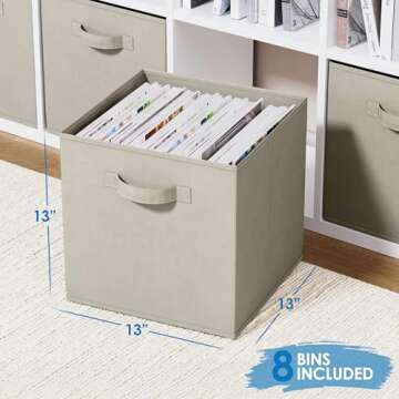 Fabric Storage Cubes for Cube Organizer - 8 Pack Heavy Duty Beige Storage Bins - 13 Inch Cube Storag...