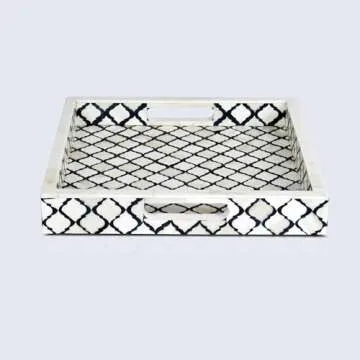 Handicrafts Home Moroccan Pattern Inspired Decorative Trays 12x12 - Chic Black & White Centerpiece, Versatile Ottoman Tray for Modern Home Decor, Artistic Kitchen Serving Tray, Ideal Gift-Worthy Tray