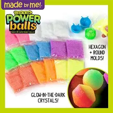 Made By Me Glow The Dark Powerballs by Horizon Group USA, DIY STEM Kit. Make 18 Bouncy Crystal Power Balls, Molds and Instructions Included,Multicolored