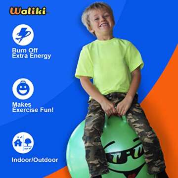 WALIKI Hopper Therapy Ball for Kids 7 8 9 and 10 Years Old | 20" Hoppity Hop Green Jumping Ball Toy | Active Toys for for Boys who Like Hopping