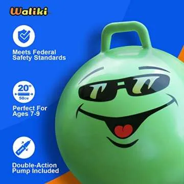 WALIKI Hopper Therapy Ball for Kids 7 8 9 and 10 Years Old | 20" Hoppity Hop Green Jumping Ball Toy | Active Toys for for Boys who Like Hopping