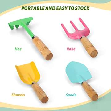Durable 4 Piece Kids Garden Tool Set for Outdoor & Beach Fun