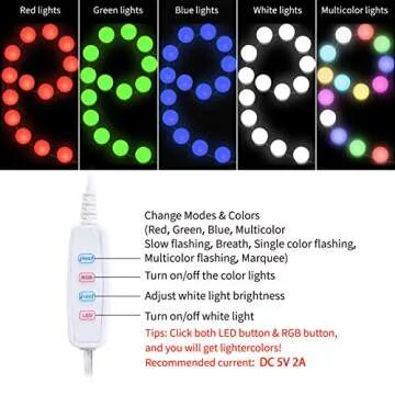 Hollywood LED Vanity Mirror Lights Kit - Dimmable RGB Bulbs