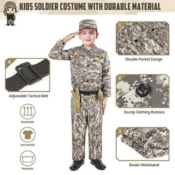 GIFTINBOX Kids Army Soldier Costume Set for Ages 3-13