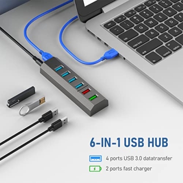 High-Speed 6-Port USB Hub with Smart Charging