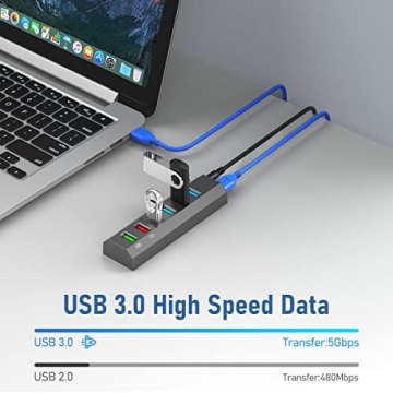 High-Speed 6-Port USB Hub with Smart Charging
