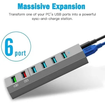 High-Speed 6-Port USB Hub with Smart Charging