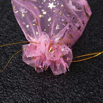 SUMAJU 100 Count Pink Moon Star Organza Gift Bags, Wedding, Party Favor Bags, 3.5x4.7Inch