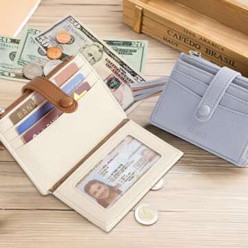 CLUCI Small Womens Wallet RFID Blocking Credit Card Holder with ID Window Leather Slim Card Wallets ...