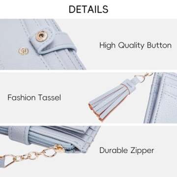 CLUCI Small Womens Wallet RFID Blocking Credit Card Holder with ID Window Leather Slim Card Wallets for Women Light Blue