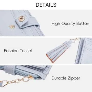 CLUCI Small Womens Wallet RFID Blocking Credit Card Holder with ID Window Leather Slim Card Wallets for Women Light Blue