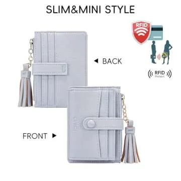 CLUCI Small Womens Wallet RFID Blocking Credit Card Holder with ID Window Leather Slim Card Wallets for Women Light Blue