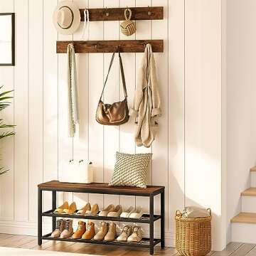 HOOBRO Hall Tree with Bench, Coat Rack Shoe Bench Set, Entryway Shoe Rack Bench with Coat Hooks, Hal...