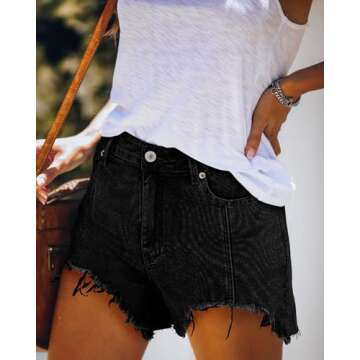 Jean Shorts Womens High Waisted Casual Stretchy Denim Shorts Frayed Distressed Boyfriend Shorts for ...