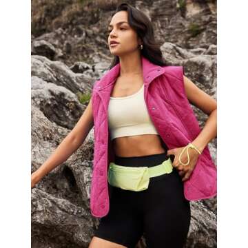 SENSERISE Womens Puffer Vest Quilted Vests Oversized Lightweight Outerwear Padded Jacket Winter Fall Outfits(Hot Pink,S)