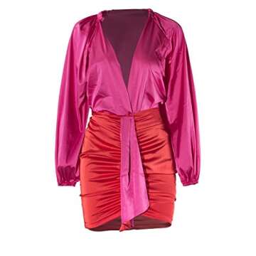 Sedrinuo Women 2 Piece Outfits Dress Sexy V Neck Long Sleeve Bodysuit and Ruched Skirts Club Outfits