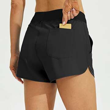 Willit Women's 3" Swim Board Shorts - Quick Dry, Tummy Control, UPF 50+ Black M