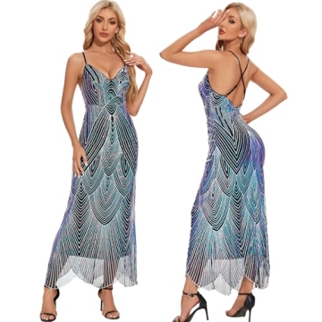 Gorgeous Women's V Neck Sequin Sparkly Prom Dress with Irregular Hem