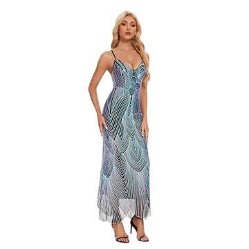 Elegant Women's Sequin Glitter Prom Dress in Blue Purple