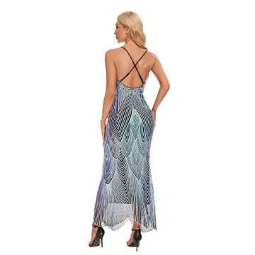 Elegant Women's Sequin Glitter Prom Dress in Blue Purple