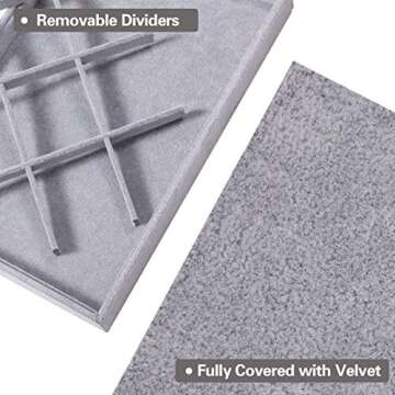 VIEFIN Jewelry Organizer Jewelry Box, Earring Organizer Ring Bracelet Holder Jewelry Case, Velvet Stackable Necklace Jewelry Gift Boxes Dishes Display Trays Closet Storage For Girls- Set Of 3, Grey