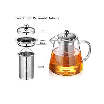 Glass Teapot Infuser 32oz Stovetop Safe Tea Kettle