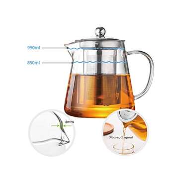 Glass Teapot Infuser 32oz Stovetop Safe Tea Kettle