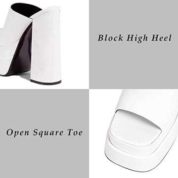 AMINUGAL Womens Chunky High Heel Sandals Double Platform Slip On Slippers Open Square Toe Comfortable Summer Sandals For Women