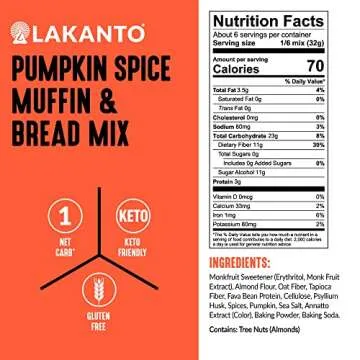 Lakanto Sugar Free Pumpkin Spice Muffin and Bread Mix - Sweetened with Monk Fruit, Keto Diet Friendly, Gluten Free, Dairy Free, 1g Net Carbs (6.77 OZ)