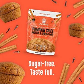 Lakanto Sugar Free Pumpkin Spice Muffin and Bread Mix - Sweetened with Monk Fruit, Keto Diet Friendly, Gluten Free, Dairy Free, 1g Net Carbs (6.77 OZ)